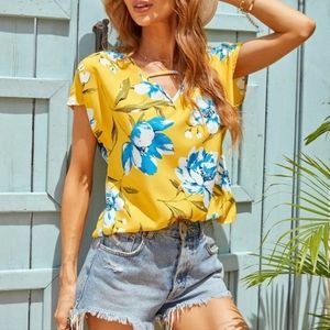 Brand new Shein blue and yellow floral blouse